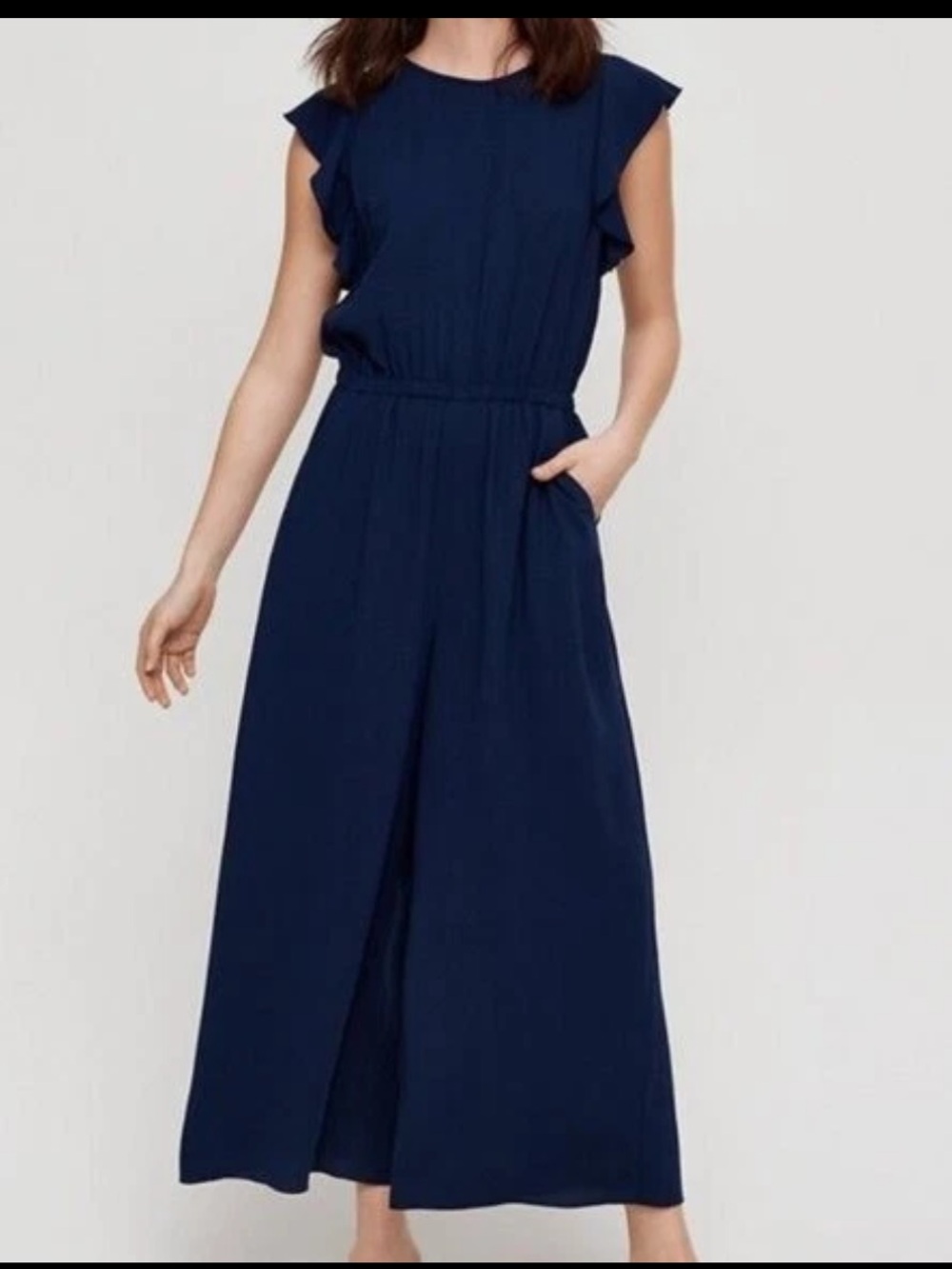 Aritzia Wilfred Fleurette Navy Blue Wide Leg Jumpsuit